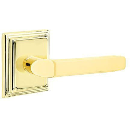 Emtek Milano Lever With Wilshire Rosette in Lifetime Polished Brass finish