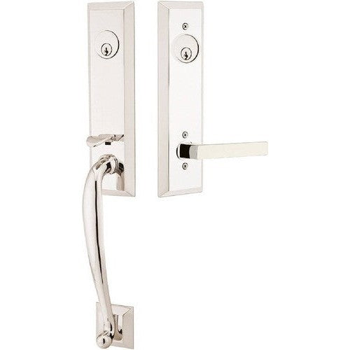 Emtek Adams Tubular Entrance Handleset With Dumont Lever in Lifetime Polished Nickel finish