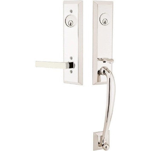 Emtek Adams Tubular Entrance Handleset With Dumont Lever in Lifetime Polished Nickel finish