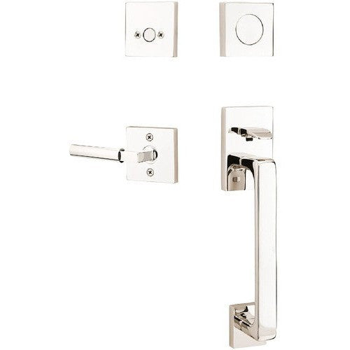 Emtek Baden Entrance Handleset With Hercules Lever in Lifetime Polished Nickel finish