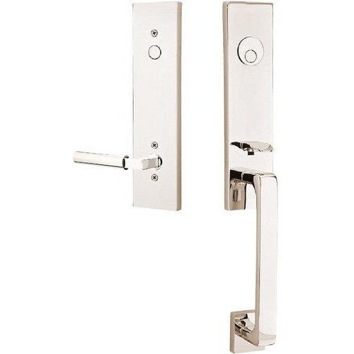 Emtek Davos Tubular Entrance Handleset With Hercules Lever in Lifetime Polished Nickel finish