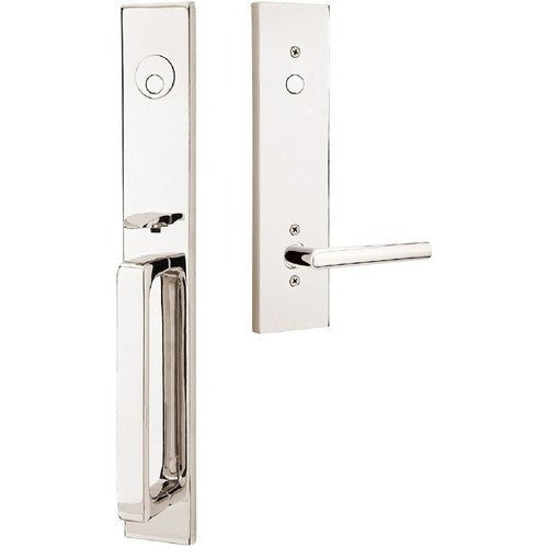 Emtek Lausanne Tubular Entrance Handleset With Stuttgart Lever in Lifetime Polished Nickel finish