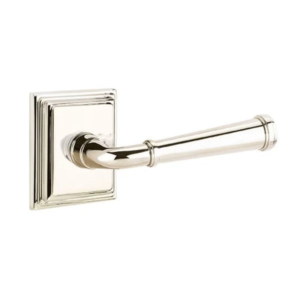 Emtek Merrimack Lever With Wilshire Rosette in Lifetime Polished Nickel finish