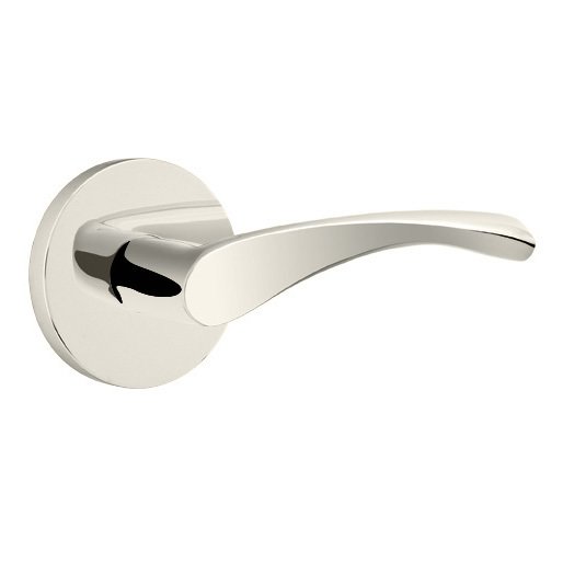 The Emtek Triton Lever With Disk Rosette in Lifetime Polished Nickel finish