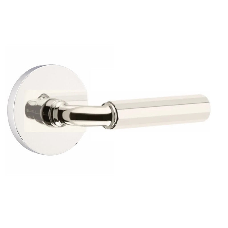 Emtek Select R-Bar Faceted Lever with Disk Rosette in Lifetime Polished Nickel finish