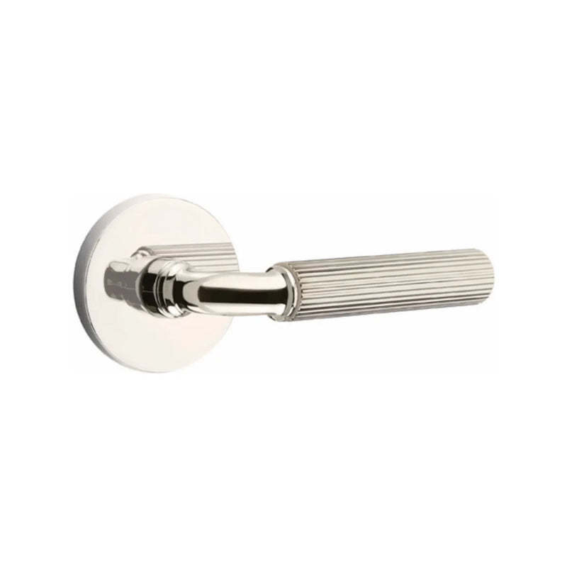 Emtek Select R-Bar Straight Knurled Lever with Disk Rosette in Lifetime Polished Nickel finish