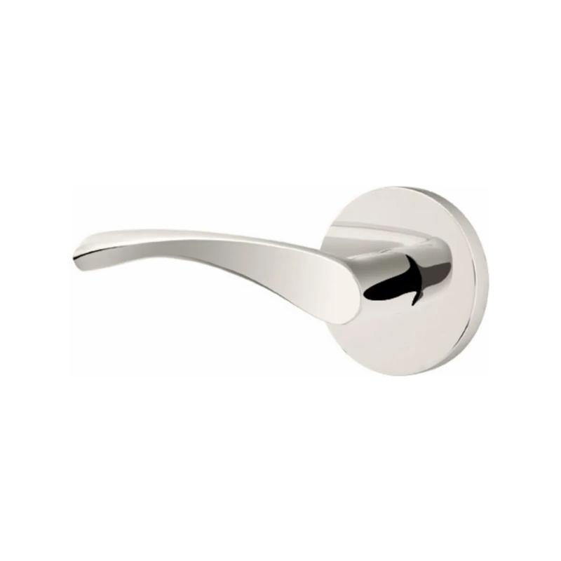 The Emtek Triton Lever With Disk Rosette in Lifetime Polished Nickel finish