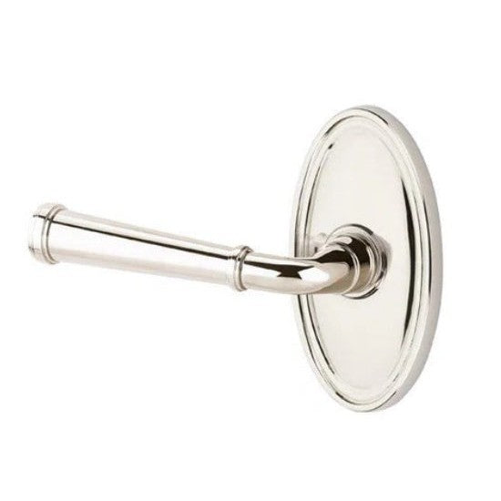 Emtek Merrimack Lever With Oval Rosette in Lifetime Polished Nickel finish