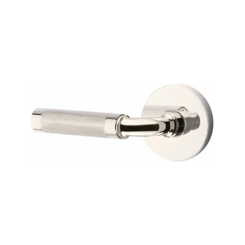 Emtek Select R-Bar Knurled Lever with Disk Rosette in Lifetime Polished Nickel finish