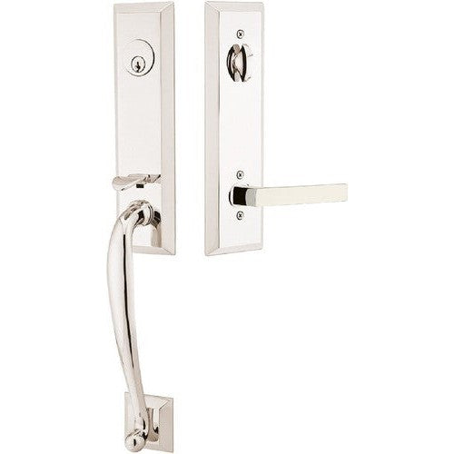 Emtek Adams Tubular Entrance Handleset With Dumont Lever in Lifetime Polished Nickel finish