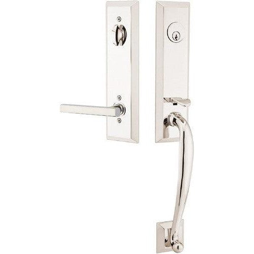 Emtek Adams Tubular Entrance Handleset With Freestone Lever in Lifetime Polished Nickel finish