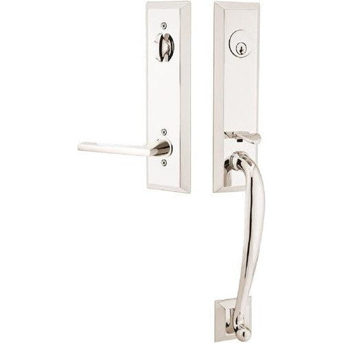 Emtek Adams Tubular Entrance Handleset With Helios Lever in Lifetime Polished Nickel finish