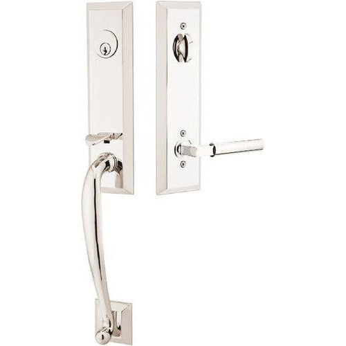 Emtek Adams Tubular Entrance Handleset With Hercules Lever in Lifetime Polished Nickel finish