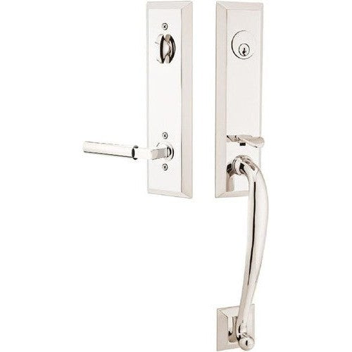 Emtek Adams Tubular Entrance Handleset With Hercules Lever in Lifetime Polished Nickel finish