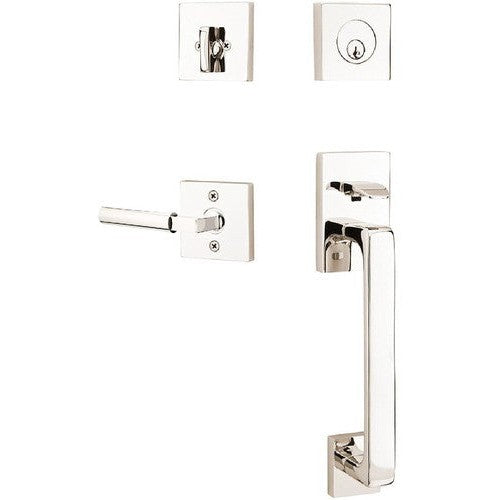 Emtek Baden Entrance Handleset With Hercules Lever in Lifetime Polished Nickel finish