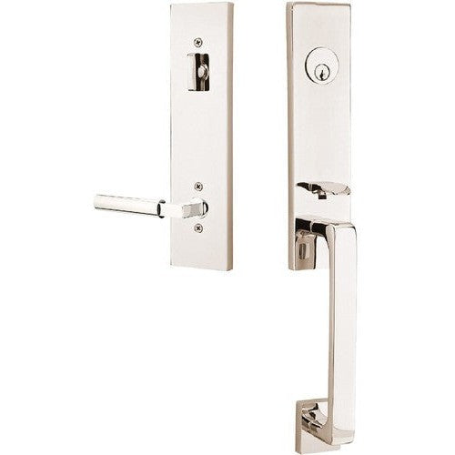 Emtek Davos Tubular Entrance Handleset With Hercules Lever in Lifetime Polished Nickel finish