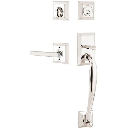 Emtek Franklin Tubular Entrance Handleset With Freestone Lever in Lifetime Polished Nickel finish