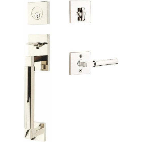 Emtek Hercules Smooth Sectional Tubular Entry Set with Hercules Lever in Lifetime Polished Nickel finish