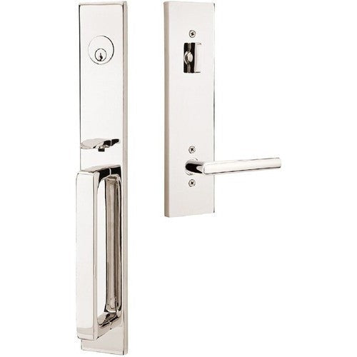 Emtek Lausanne Tubular Entrance Handleset With Stuttgart Lever in Lifetime Polished Nickel finish