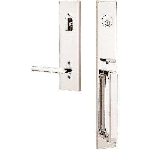 Emtek Lausanne Tubular Entrance Handleset With Stuttgart Lever in Lifetime Polished Nickel finish