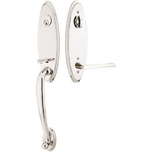 Emtek Marietta Tubular Entrance Handleset With Helios Lever in Lifetime Polished Nickel finish