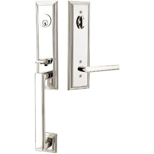 Emtek Wilshire Tubular Entrance Handleset With Stuttgart Lever in Lifetime Polished Nickel finish