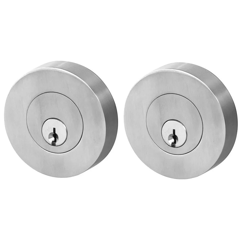 Linnea DB63R Modern Keyed Entry Double Cylinder Deadbolt and Round Rose in Satin Stainless Steel finish