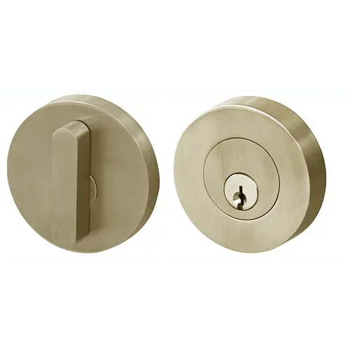 Linnea DB63R Modern Keyed Entry Single Cylinder Deadbolt with Thumbturn and Round Rose in Satin Brass finish