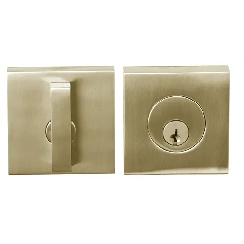 Linnea DB63S Modern Keyed Entry Single Cylinder Deadbolt with Thumbturn and Square Rose in Satin Brass finish