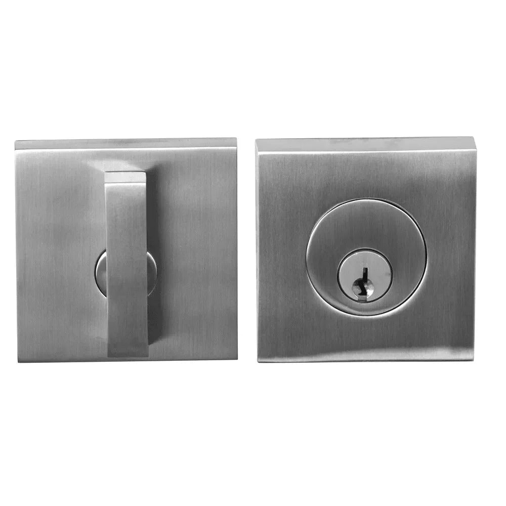 Linnea DB63S Modern Keyed Entry Single Cylinder Deadbolt with Thumbturn and Square Rose in Satin Stainless Steel finish