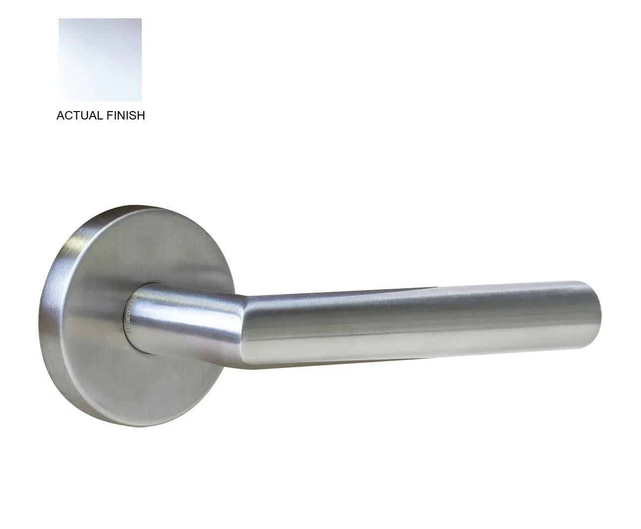Linnea L02 Lever with Round Rosette in Polished Stainless Steel finish