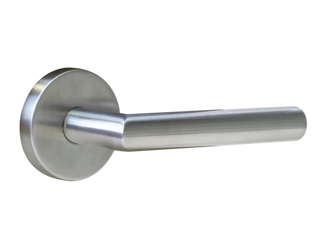Linnea L02 Lever with Round Rosette in Satin Stainless Steel finish