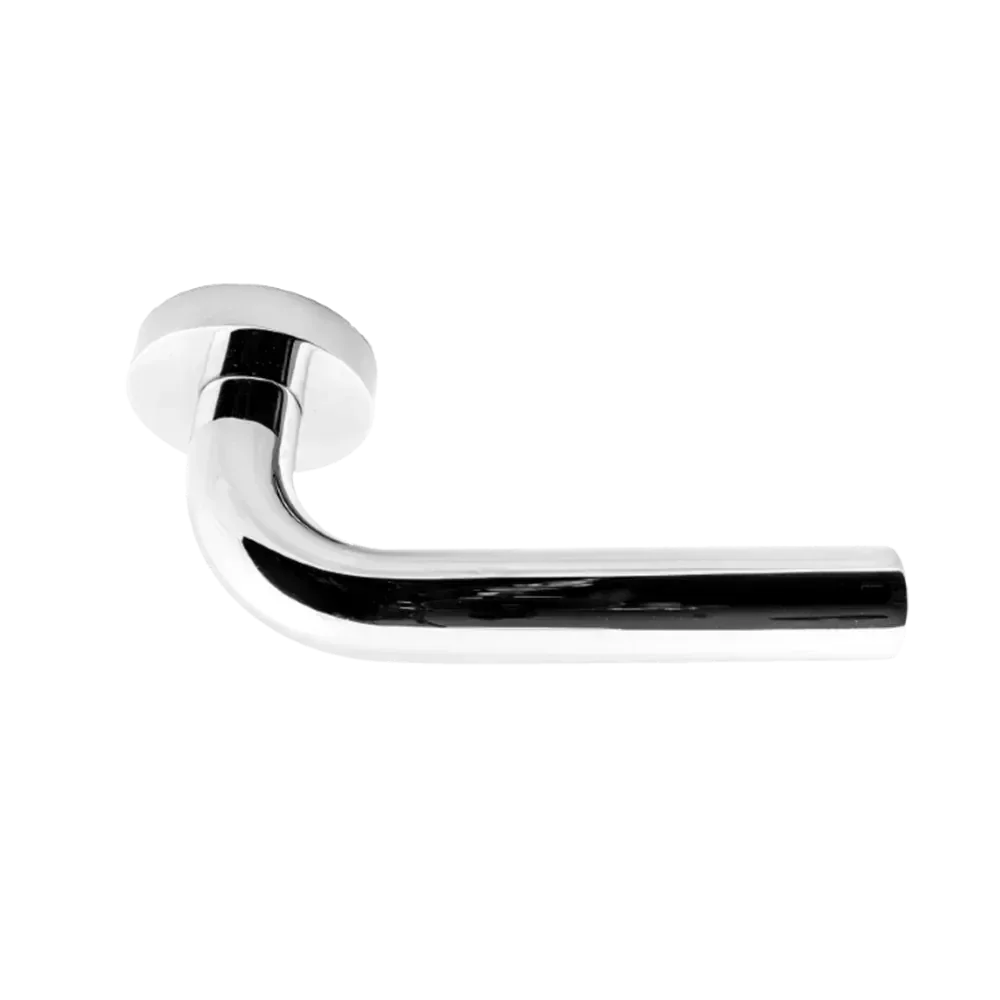 Linnea Passage Lever L03 with Round Rose and 2 3/4" Backset in Polished Stainless Steel finish