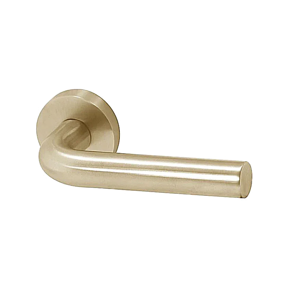 Linnea Privacy Lever L03 with Round Rose and 2 3/8" Backset in Satin Brass finish