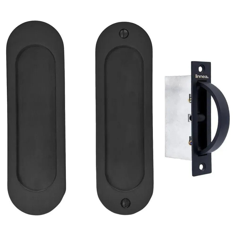 Linnea PL160R Round Full Dummy Pocket Door Pull | Stainless Steel in Satin Black finish