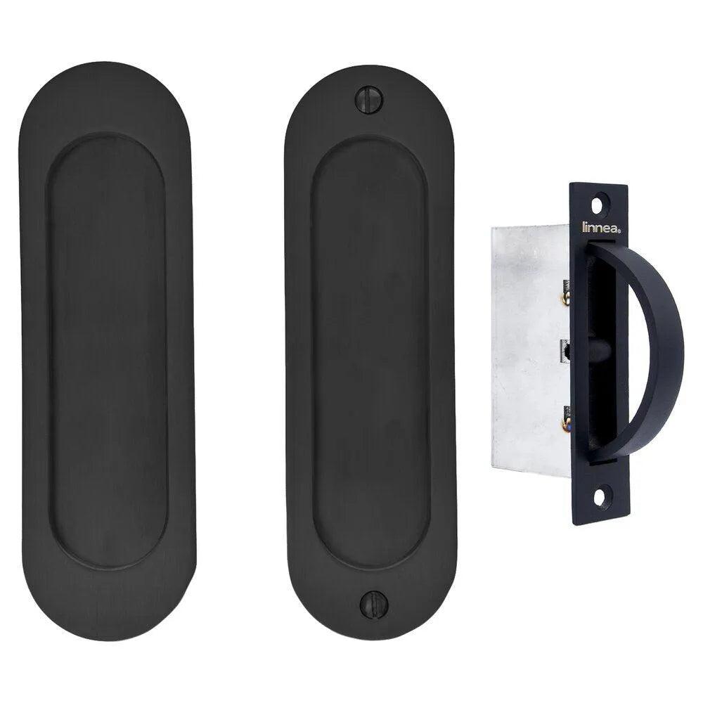 Linnea PL160R Round Passage Pocket Door Dummy Set in Satin Black finish