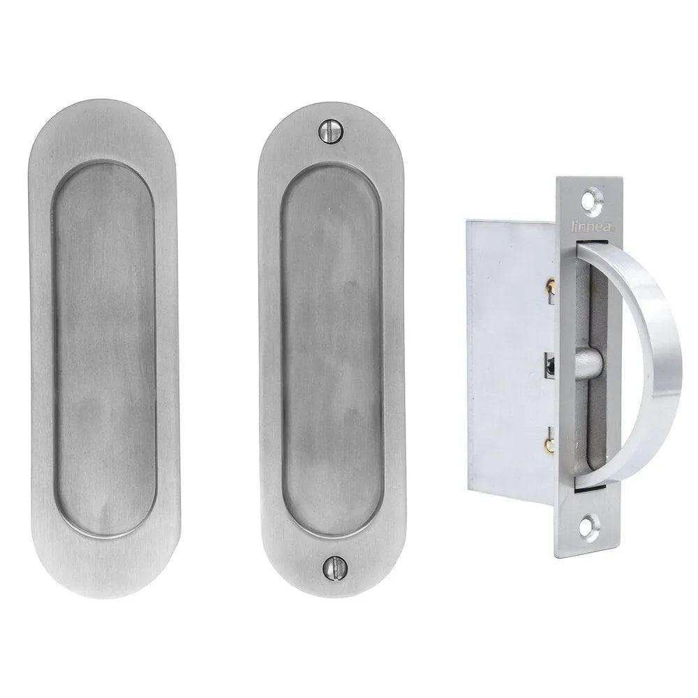 Linnea PL160R Round Passage Pocket Door Dummy Set in Satin Stainless Steel finish