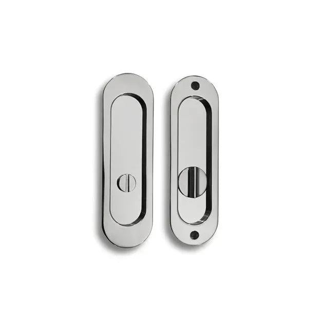 Linnea PL160R Round Privacy Pocket Door Lock with Straight Pull in Polished Stainless Steel finish