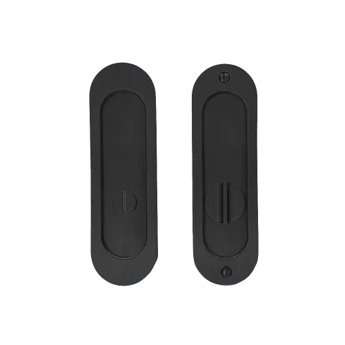 Linnea PL160R Round Privacy Pocket Door Lock with Straight Pull in Satin Black finish
