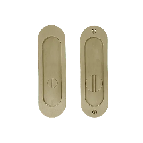 Linnea PL160R Round Privacy Pocket Door Lock with Straight Pull in Satin Brass finish