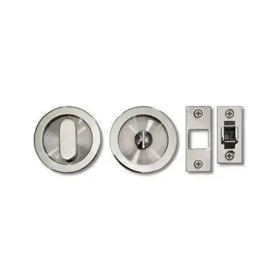 Linnea PL66R Round Privacy Pocket Door Lock in Polished Stainless Steel finish