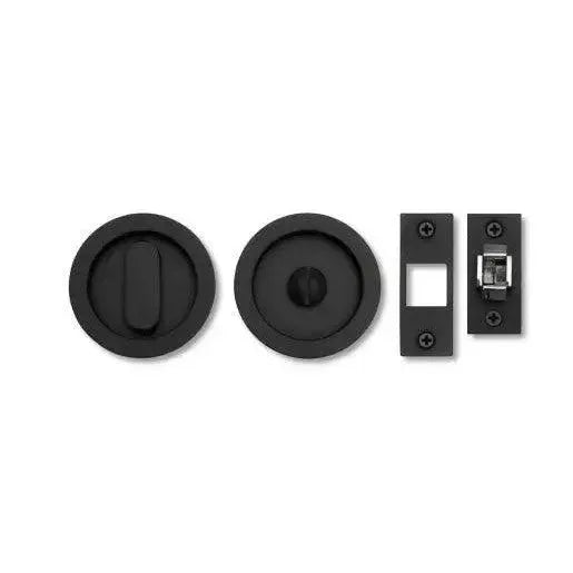 Linnea PL66R Round Privacy Pocket Door Lock in Satin Black finish