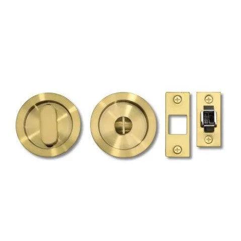 Linnea PL66R Round Privacy Pocket Door Lock in Satin Brass finish