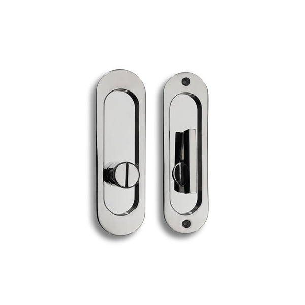 Linnea PL160R Round ADA Compliant Privacy Pocket Door Lock Set in Polished Stainless Steel finish