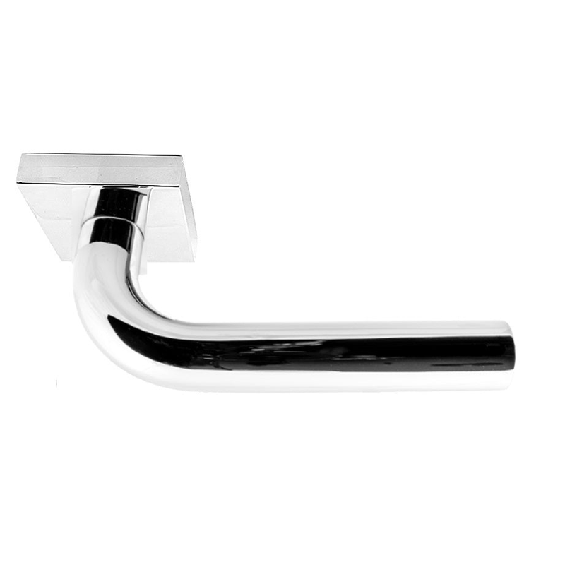 Linnea Privacy Lever L03 with Square Rose and 2 3/4" Backset in Polished Stainless Steel finish