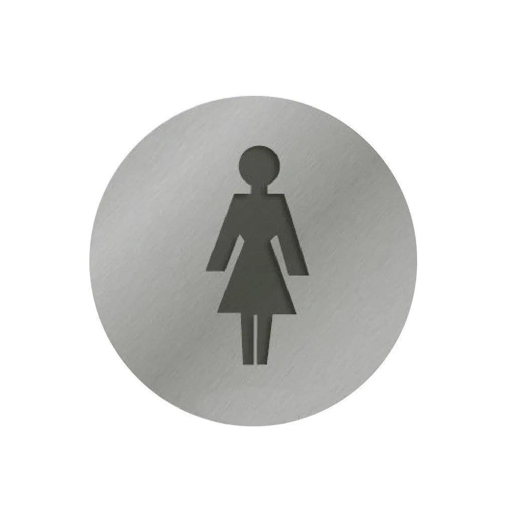 Linnea Round Female Restroom Sign in Satin Stainless Steel finish