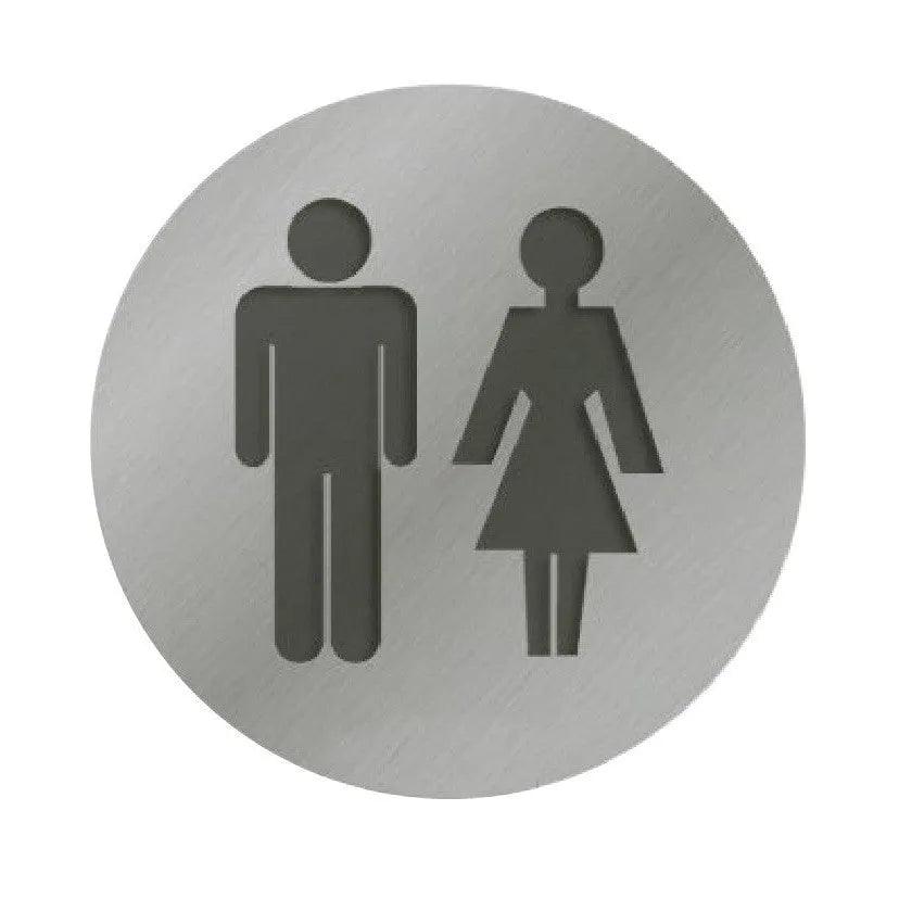 Linnea Round Unisex Restroom Sign in Satin Stainless Steel finish