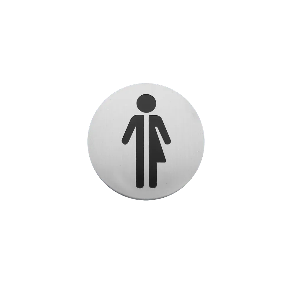 Linnea Round Unisex Restroom Sign in Satin Stainless Steel finish
