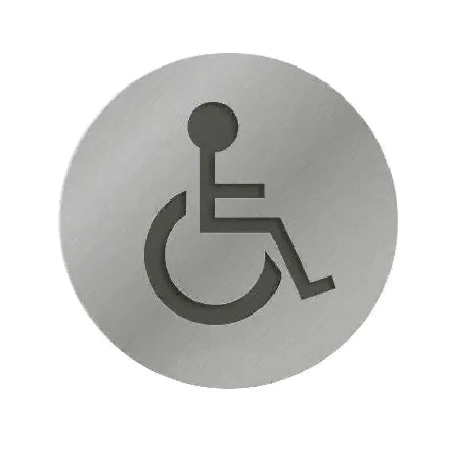 Linnea Round Unisex/ADA Restroom Sign in Satin Stainless Steel finish