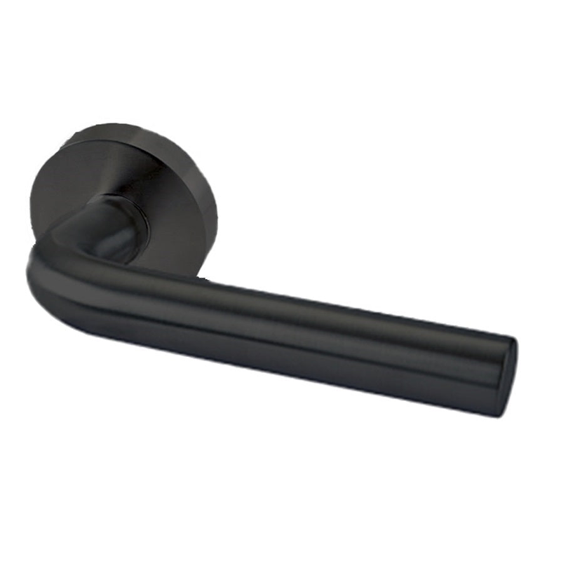 Linnea Passage Lever L03 with Round Rose and 2 3/4" Backset in Satin Black finish